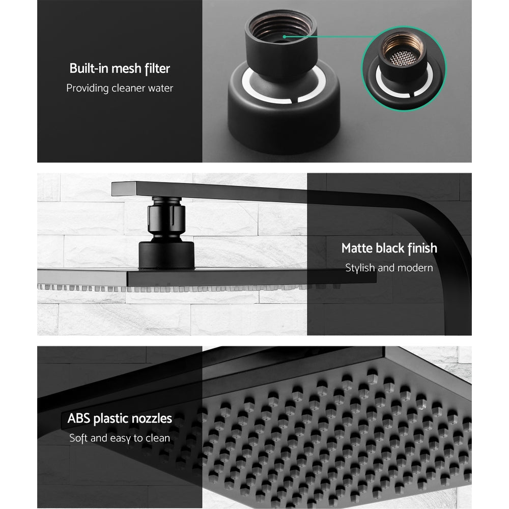 Cefito 8'' Rain Shower Head Wall Arm Square High Pressure Twins Tap Black - SportZone.co.nz