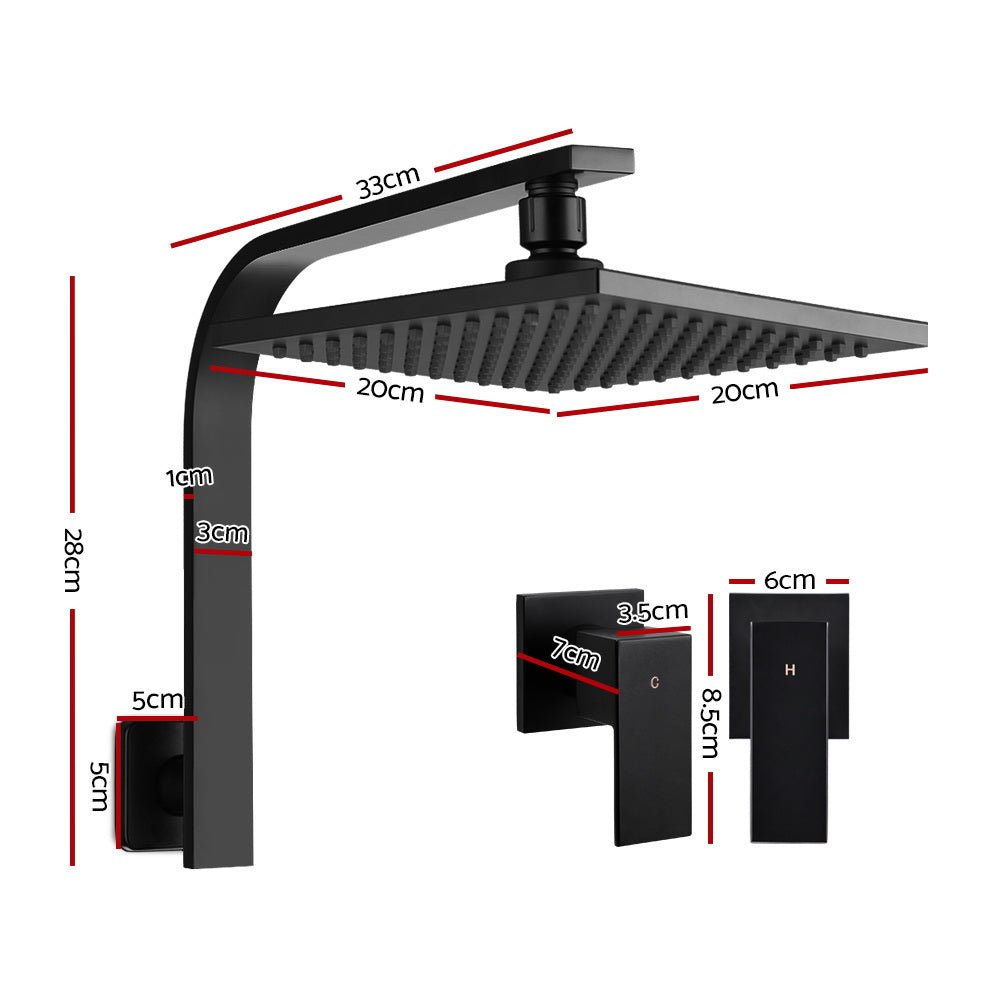 Cefito 8'' Rain Shower Head Wall Arm Square High Pressure Twins Tap Black - SportZone.co.nz