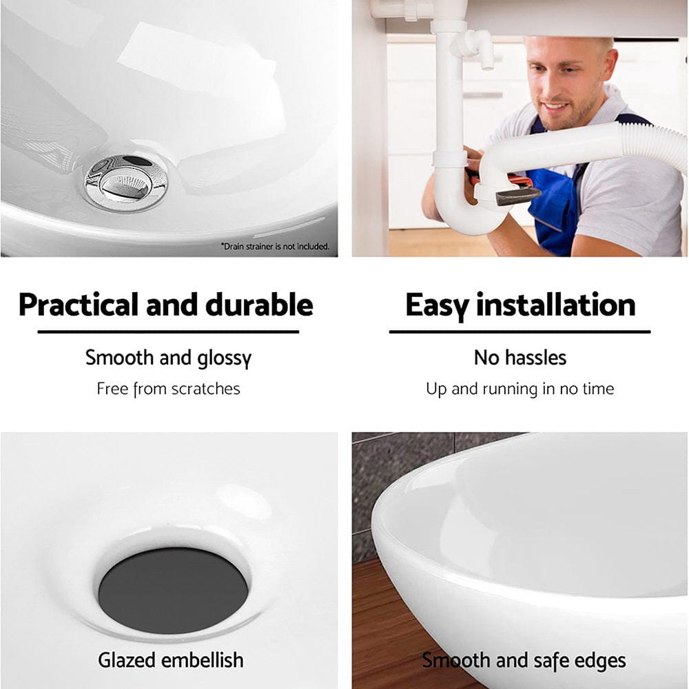 Cefito Bathroom Basin Ceramic Vanity Sink Hand Wash Bowl 41x34cm - SportZone.co.nz
