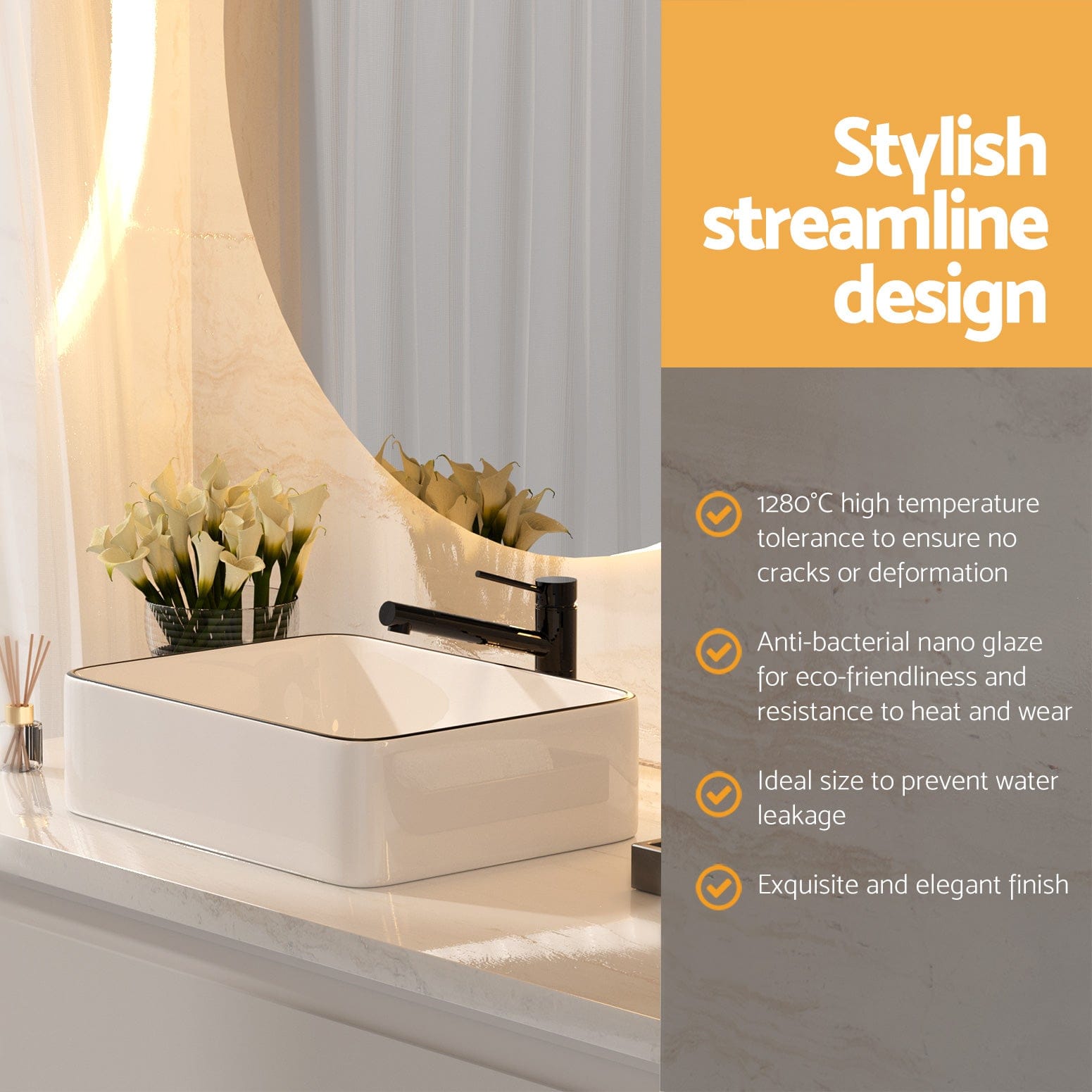 Cefito Bathroom Basin Ceramic Vanity Sink Hand Wash Bowl Above Counter 48x37cm - SportZone.co.nz