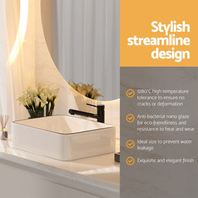 Cefito Bathroom Basin Ceramic Vanity Sink Hand Wash Bowl Above Counter 48x37cm - SportZone.co.nz