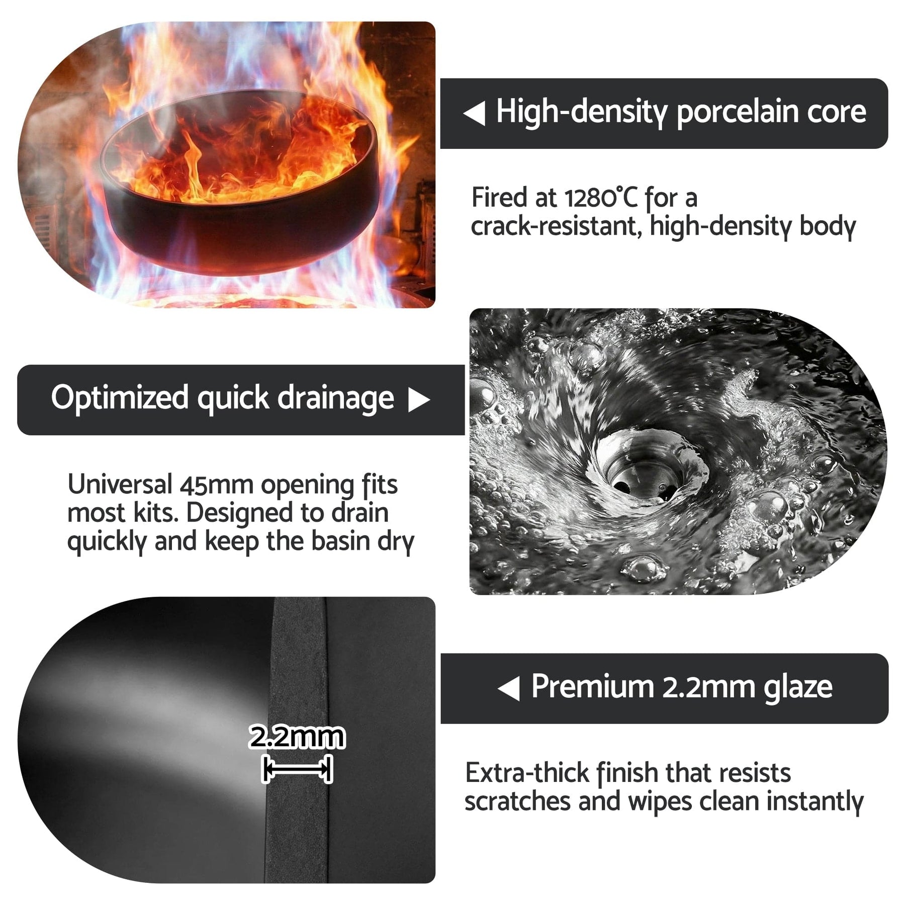 Cefito Bathroom Basin Ceramic Vanity Sink Vessel Bowl Wash Matte Black Round Countertop - SportZone.co.nz