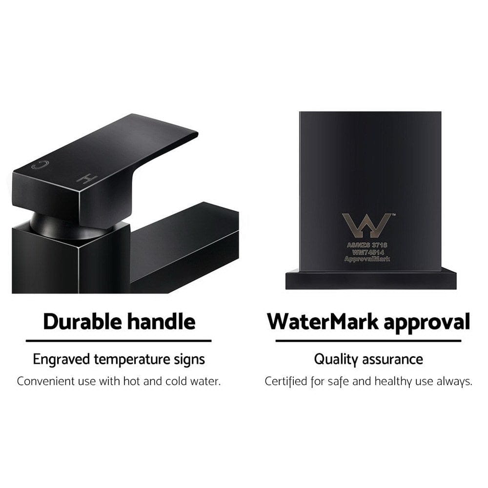 Cefito Bathroom Basin Mixer Tap Square Faucet Vanity Laundry Black - SportZone.co.nz