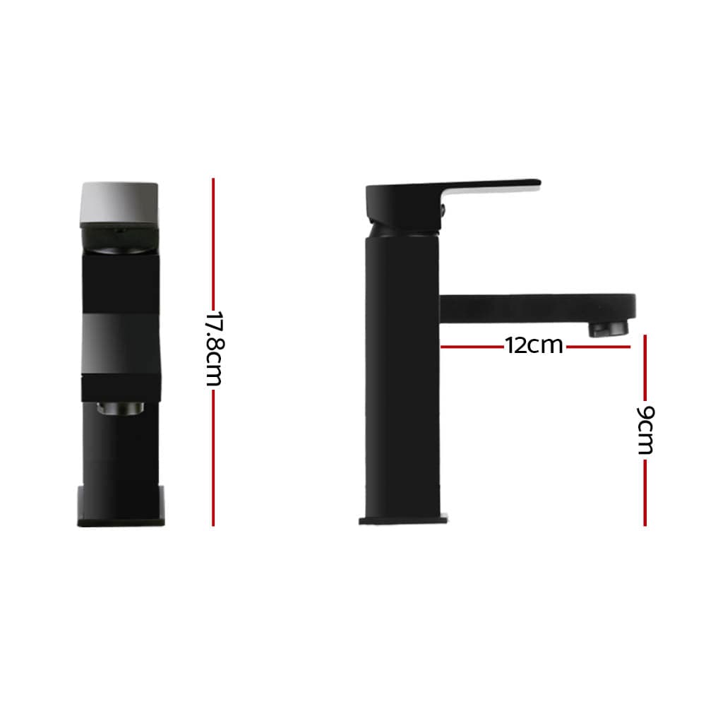 Cefito Bathroom Basin Mixer Tap Square Faucet Vanity Laundry Black - SportZone.co.nz