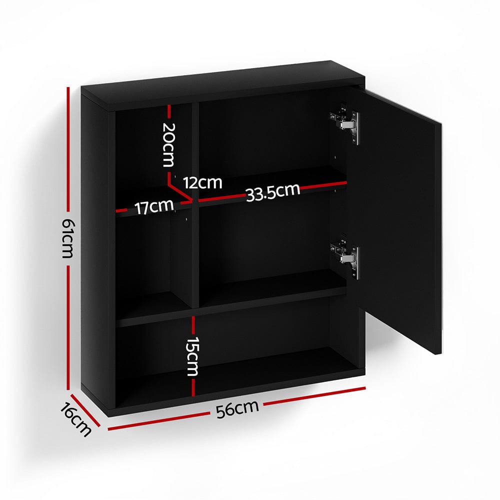 Cefito Bathroom Mirror Cabinet Mirrored Medicine Adjustable Shelf Wall Mounted 560mm Black - SportZone.co.nz