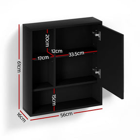 Cefito Bathroom Mirror Cabinet Mirrored Medicine Adjustable Shelf Wall Mounted 560mm Black - SportZone.co.nz