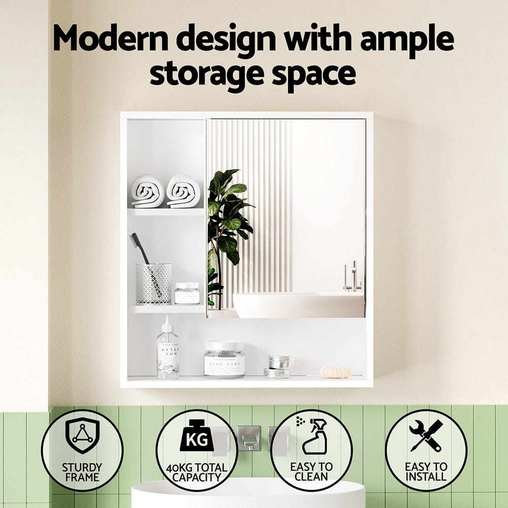 Cefito Bathroom Mirror Cabinet Mirrored Medicine Adjustable Shelf Wall Mounted 560mm White - SportZone.co.nz