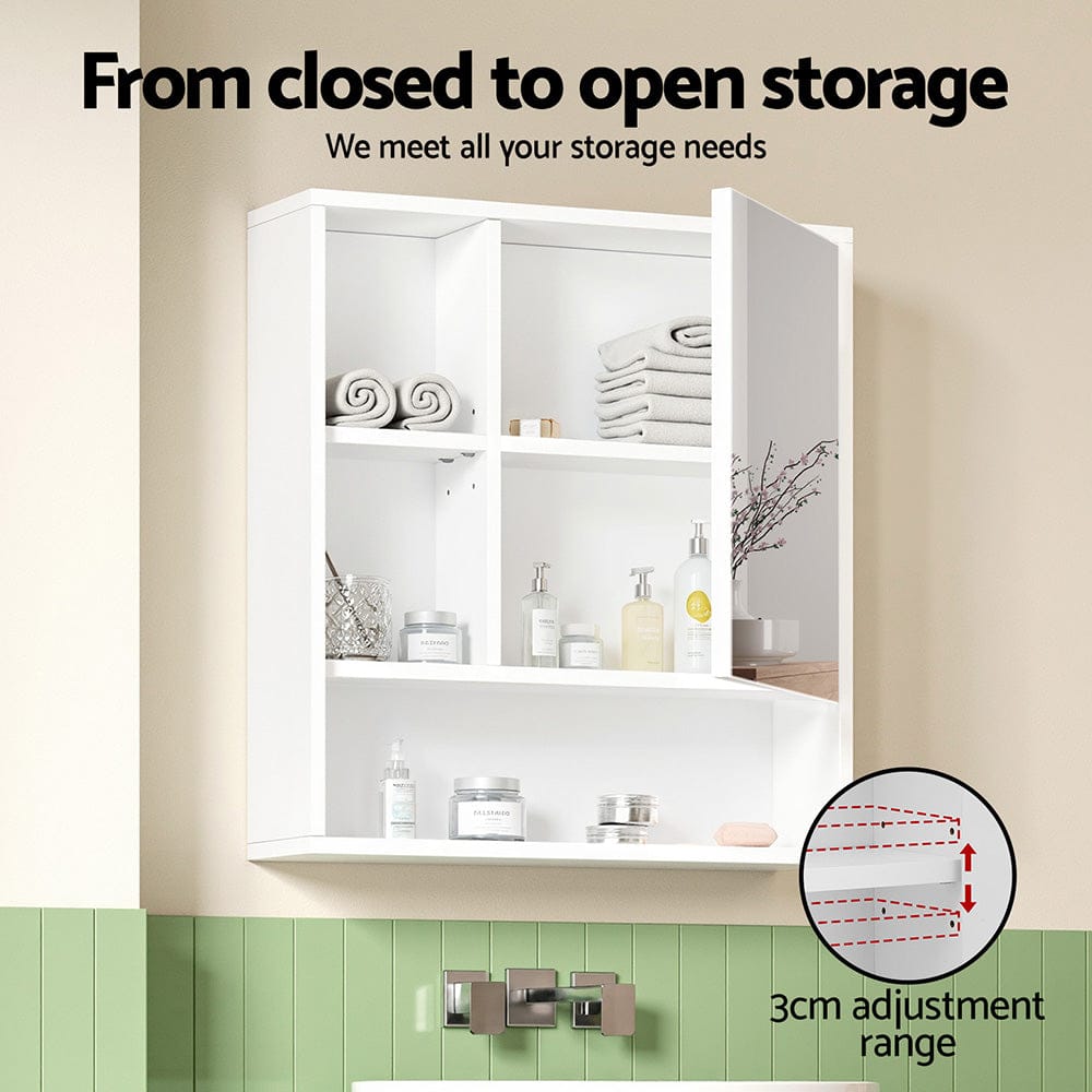 Cefito Bathroom Mirror Cabinet Mirrored Medicine Adjustable Shelf Wall Mounted 560mm White - SportZone.co.nz