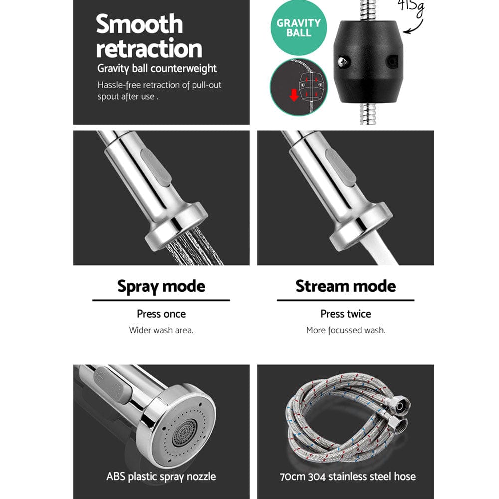 Cefito Kitchen Mixer Tap Pull Down 2 Modes Sink Faucet Basin Laundry Chrome - SportZone.co.nz