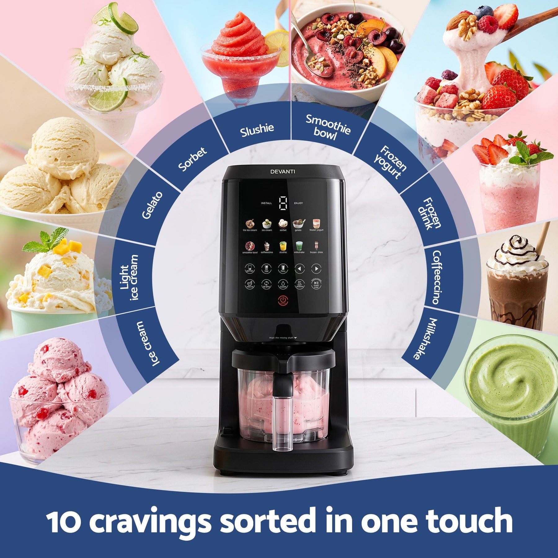 Devanti 10 - in - 1 Ice Cream Maker Machine Homemade Gelato Sorbet Smart Portion Control Custom Mix - Ins - SportZone.co.nz