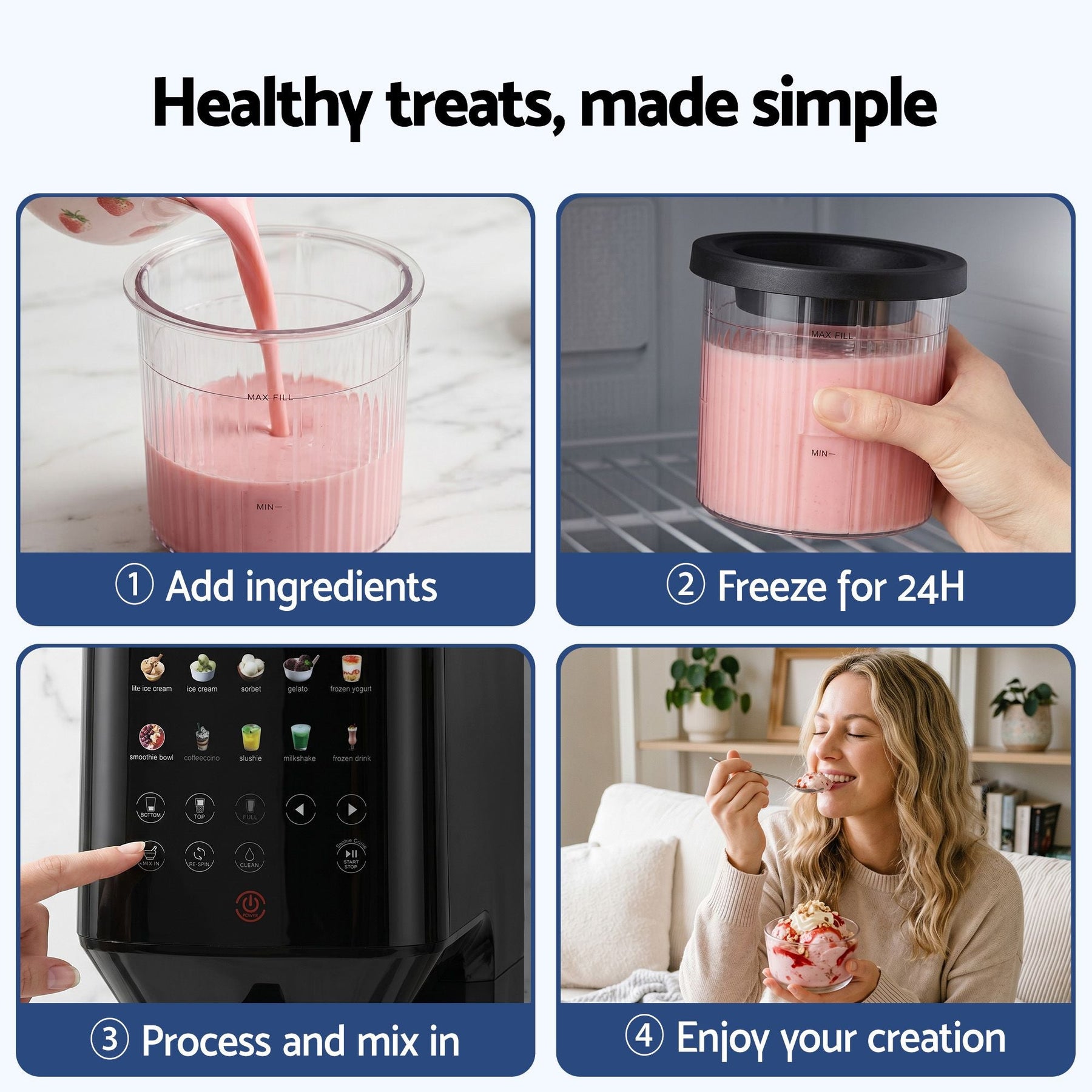 Devanti 10 - in - 1 Ice Cream Maker Machine Homemade Gelato Sorbet Smart Portion Control Custom Mix - Ins - SportZone.co.nz