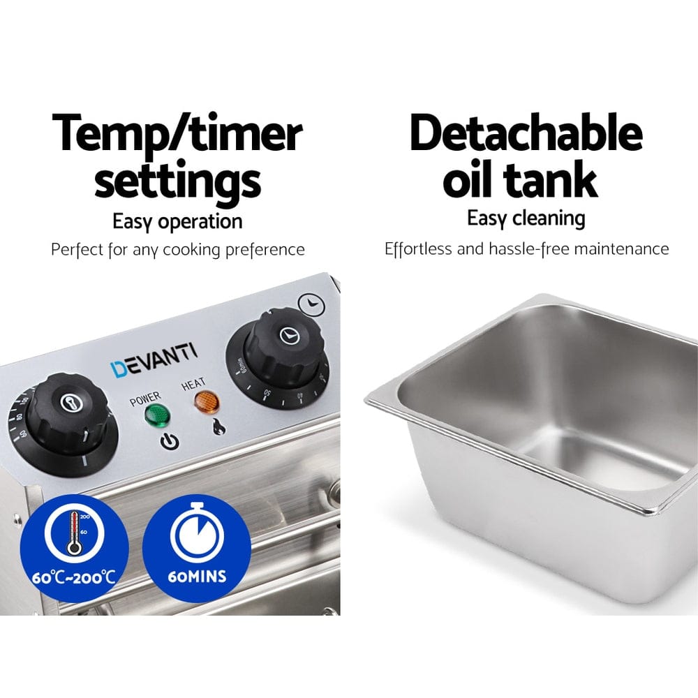 Devanti 10L Electric Commercial Deep Fryer Single Basket 2200W - SportZone.co.nz