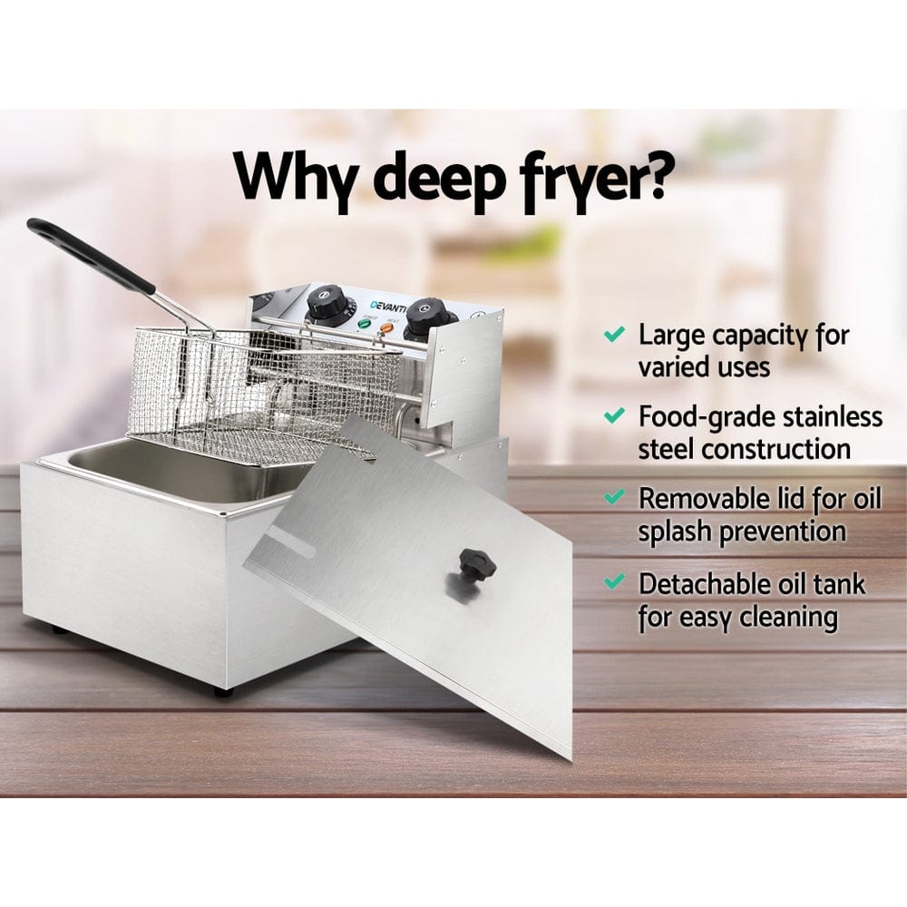 Devanti 10L Electric Commercial Deep Fryer Single Basket 2200W - SportZone.co.nz