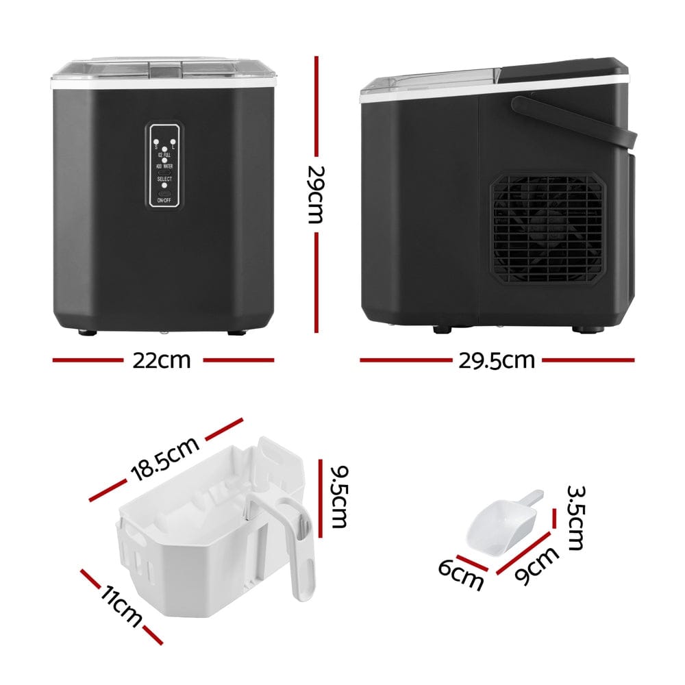 Devanti 12kg Ice Maker Machine 1.3L w/Scoop Holder Black - SportZone.co.nz
