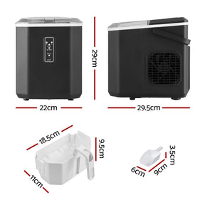 Devanti 12kg Ice Maker Machine 1.3L w/Scoop Holder Black - SportZone.co.nz