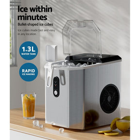 Devanti 12kg Ice Maker Machine w/Scoop Holder Silver - SportZone.co.nz