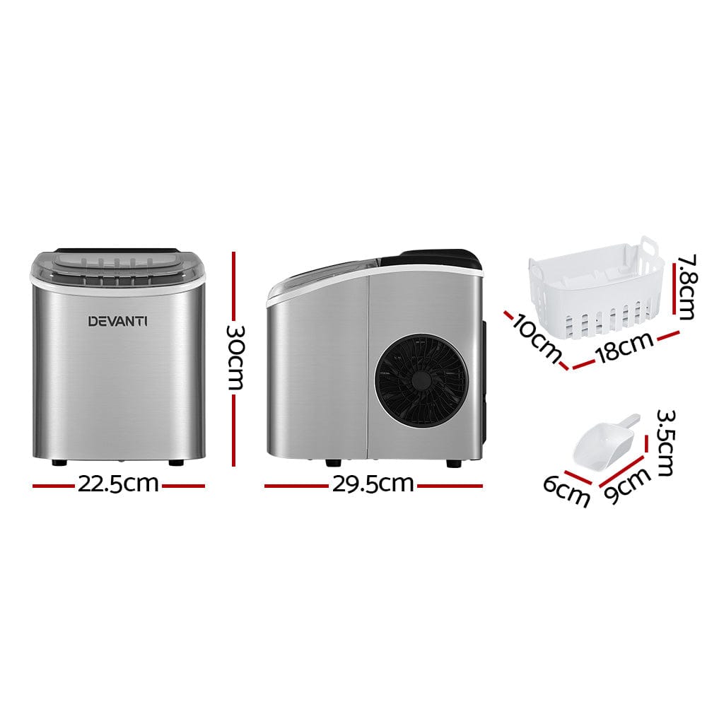 Devanti 12kg Ice Maker Machine w/Self Cleaning Silver - SportZone.co.nz