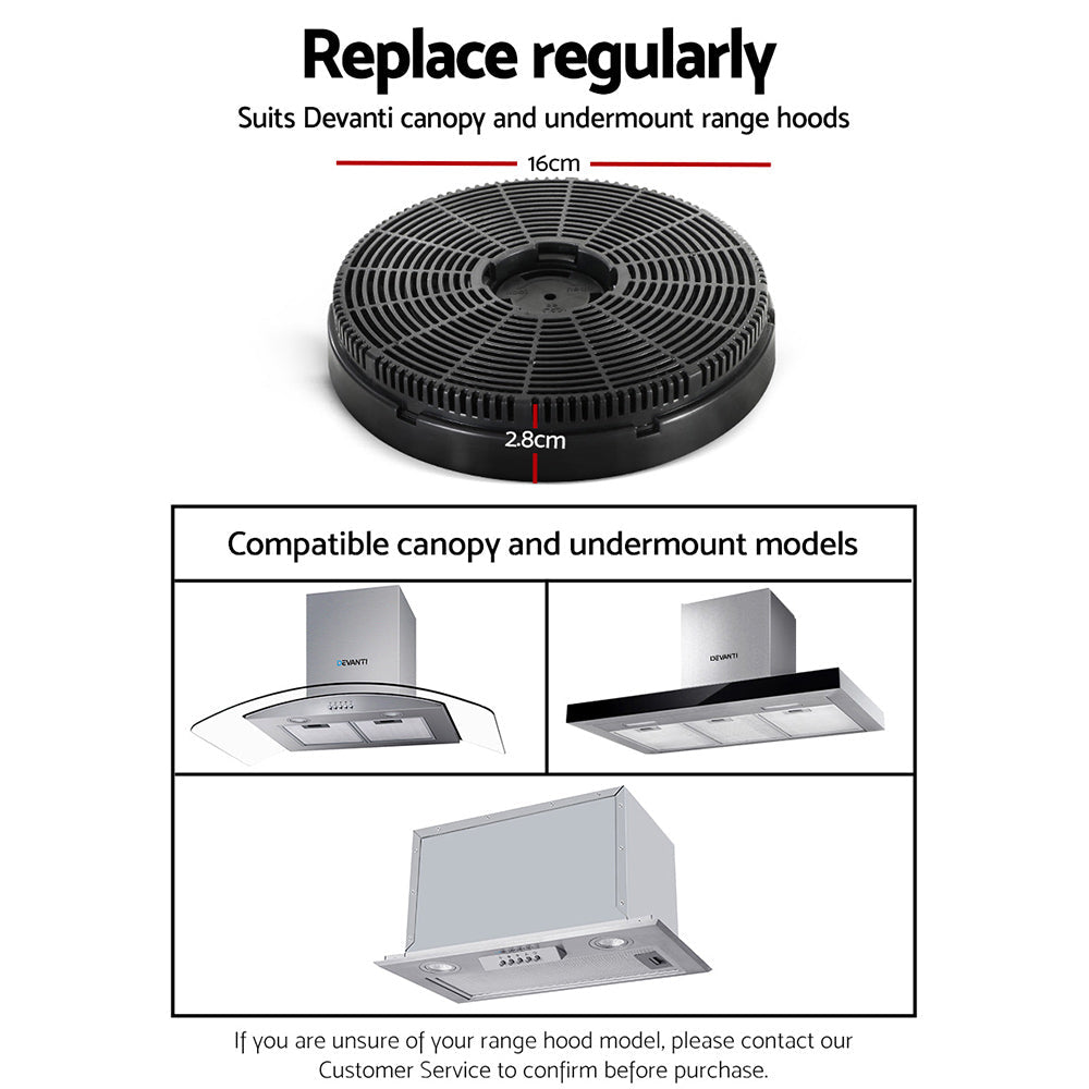 Devanti 16cm Range Hood Carbon Charcoal Filters Replacement X2 - SportZone.co.nz