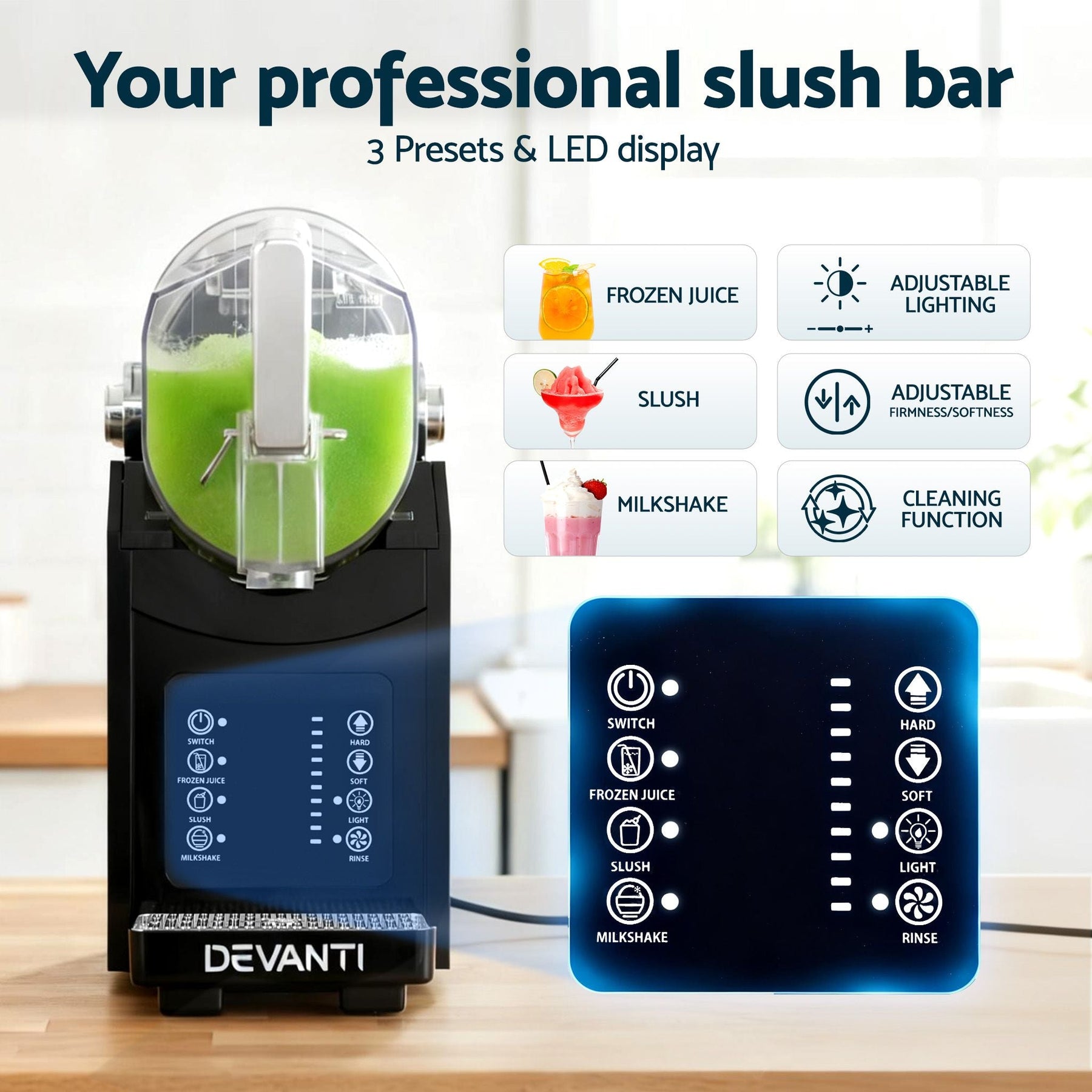 Devanti 1.8L Slushie Machine Maker Frozen Smoothies Milkshakes Black - SportZone.co.nz