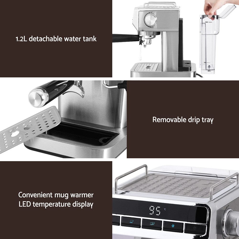 Devanti 20 Bar Coffee Machine Espresso Cafe Maker - SportZone.co.nz
