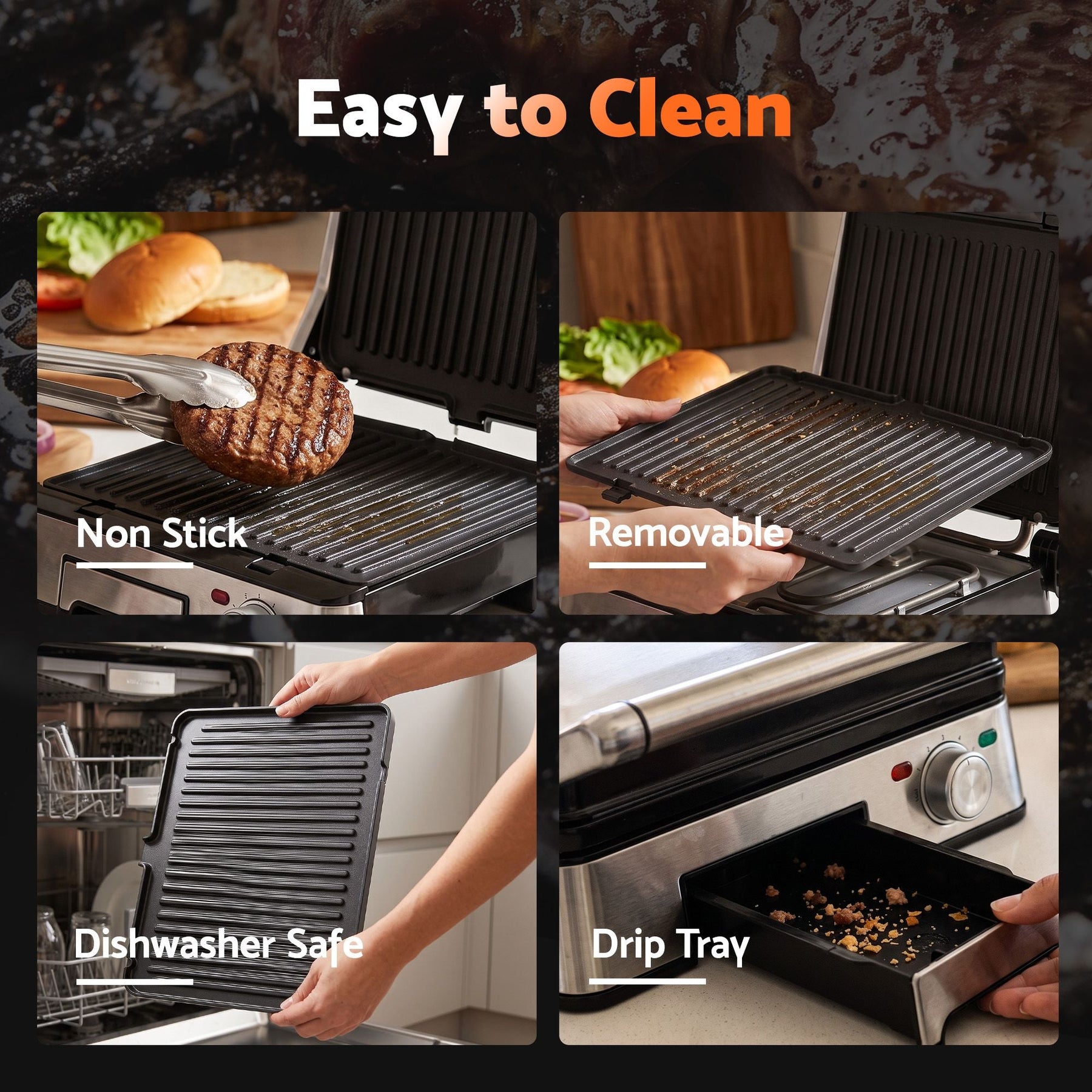Devanti 2000W 3-in-1 Panini Press Grill Sandwich Maker 180° Open 4 Slice - SportZone.co.nz