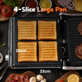 Devanti 2000W 3-in-1 Panini Press Grill Sandwich Maker 180° Open 4 Slice - SportZone.co.nz