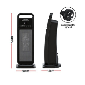 Devanti 2000W Ceramic Tower Heater Space Heaters Indoor Oscillating Black - SportZone.co.nz