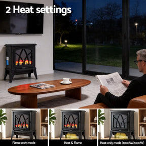 Devanti 2000W Electric Fireplace Heater Stove Freestanding 3D Flame Effect Indoor Space Heaters - SportZone.co.nz