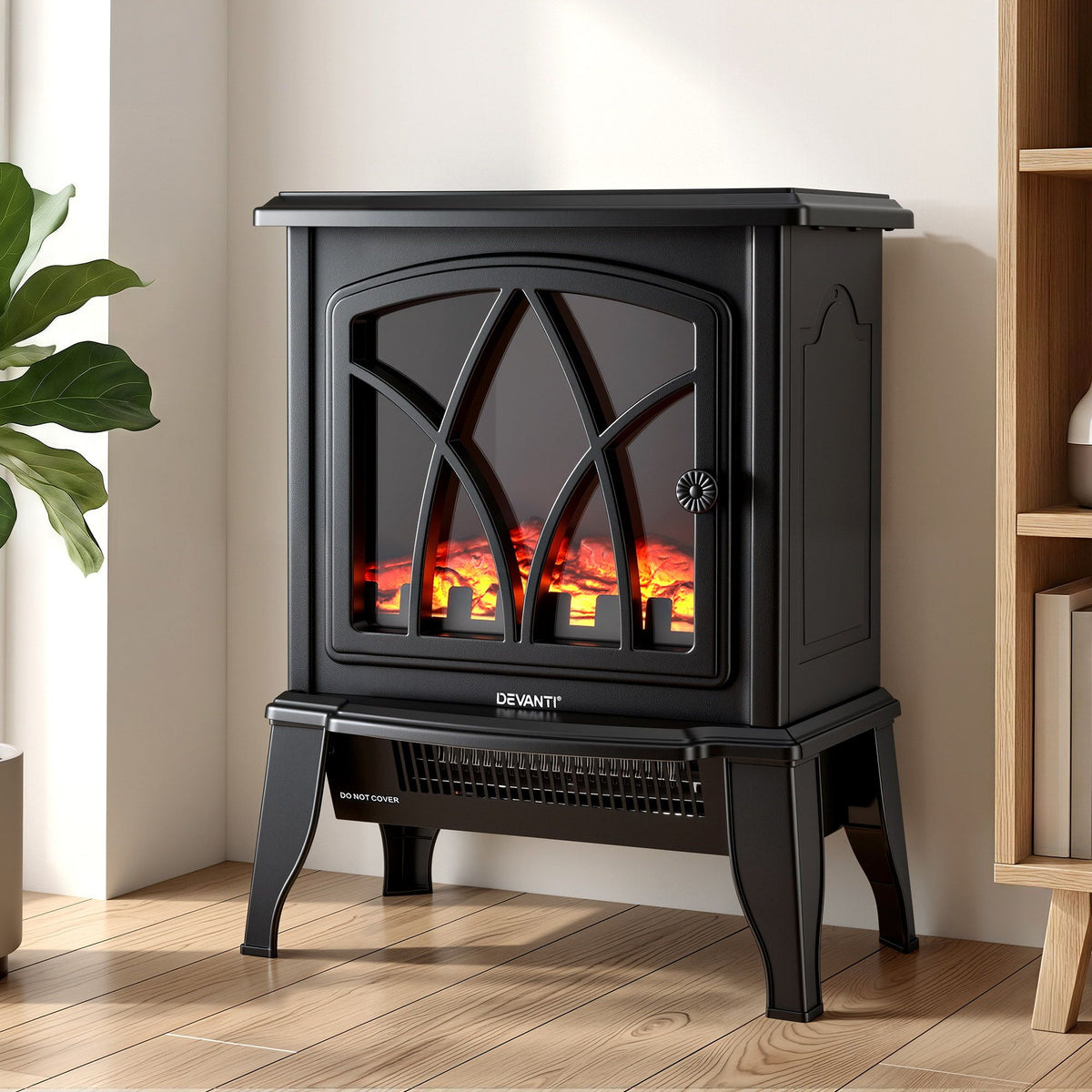 Devanti 2000W Electric Fireplace Heater Stove Freestanding 3D Flame Effect Indoor Space Heaters - SportZone.co.nz