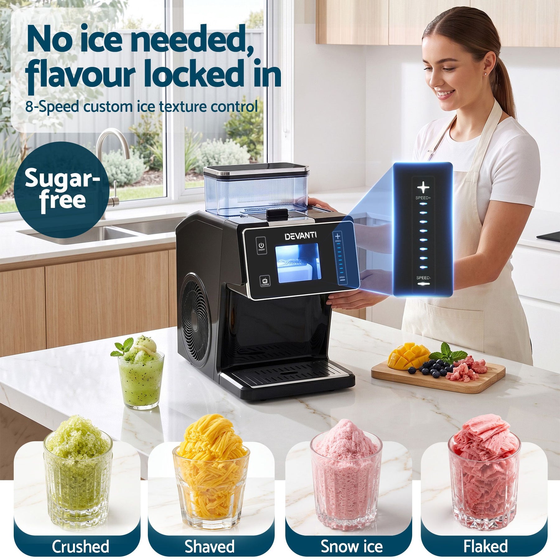 Devanti 20kg/24hr Ice Maker Snowflake Bingsu Shaved Ice Slushie Maker Black - SportZone.co.nz