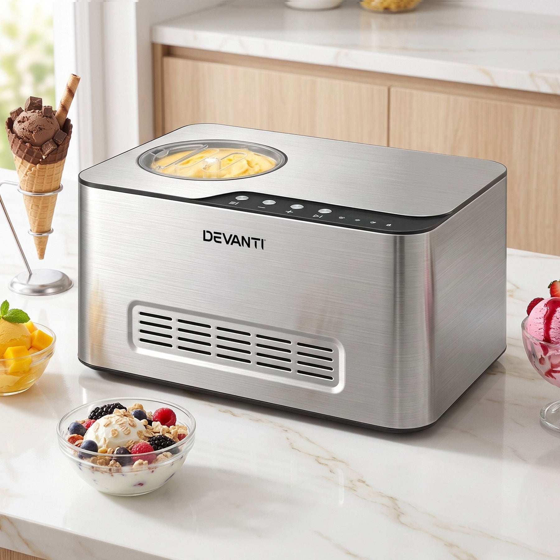 Devanti 2L 2-in-1 Ice Cream & Yogurt Maker Machine No Pre-Freezing Homemade Gelato Sorbet - SportZone.co.nz