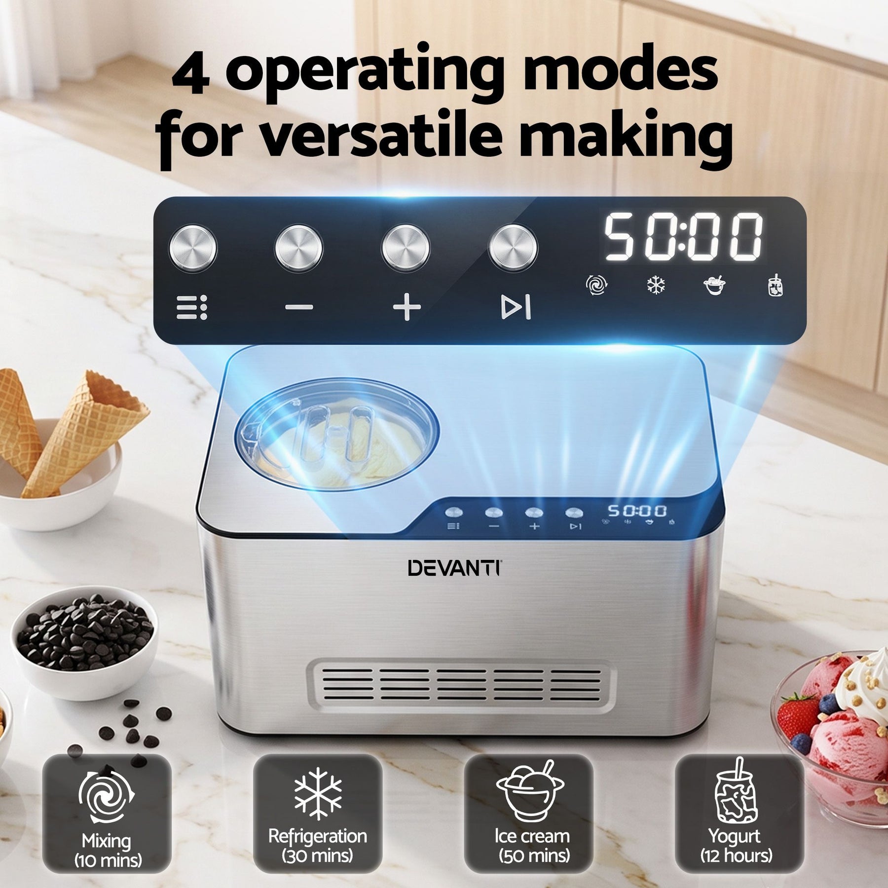Devanti 2L 2-in-1 Ice Cream & Yogurt Maker Machine No Pre-Freezing Homemade Gelato Sorbet - SportZone.co.nz