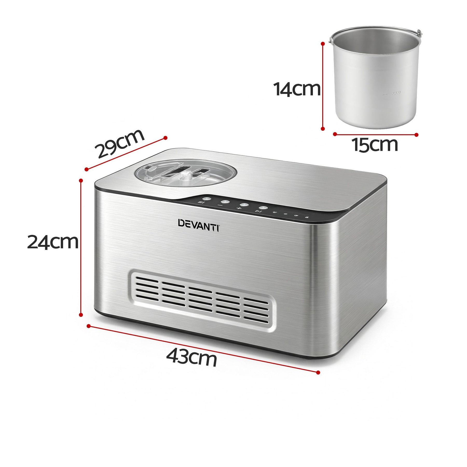 Devanti 2L 2-in-1 Ice Cream & Yogurt Maker Machine No Pre-Freezing Homemade Gelato Sorbet - SportZone.co.nz