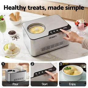 Devanti 2L 2-in-1 Ice Cream & Yogurt Maker Machine No Pre-Freezing Homemade Gelato Sorbet - SportZone.co.nz
