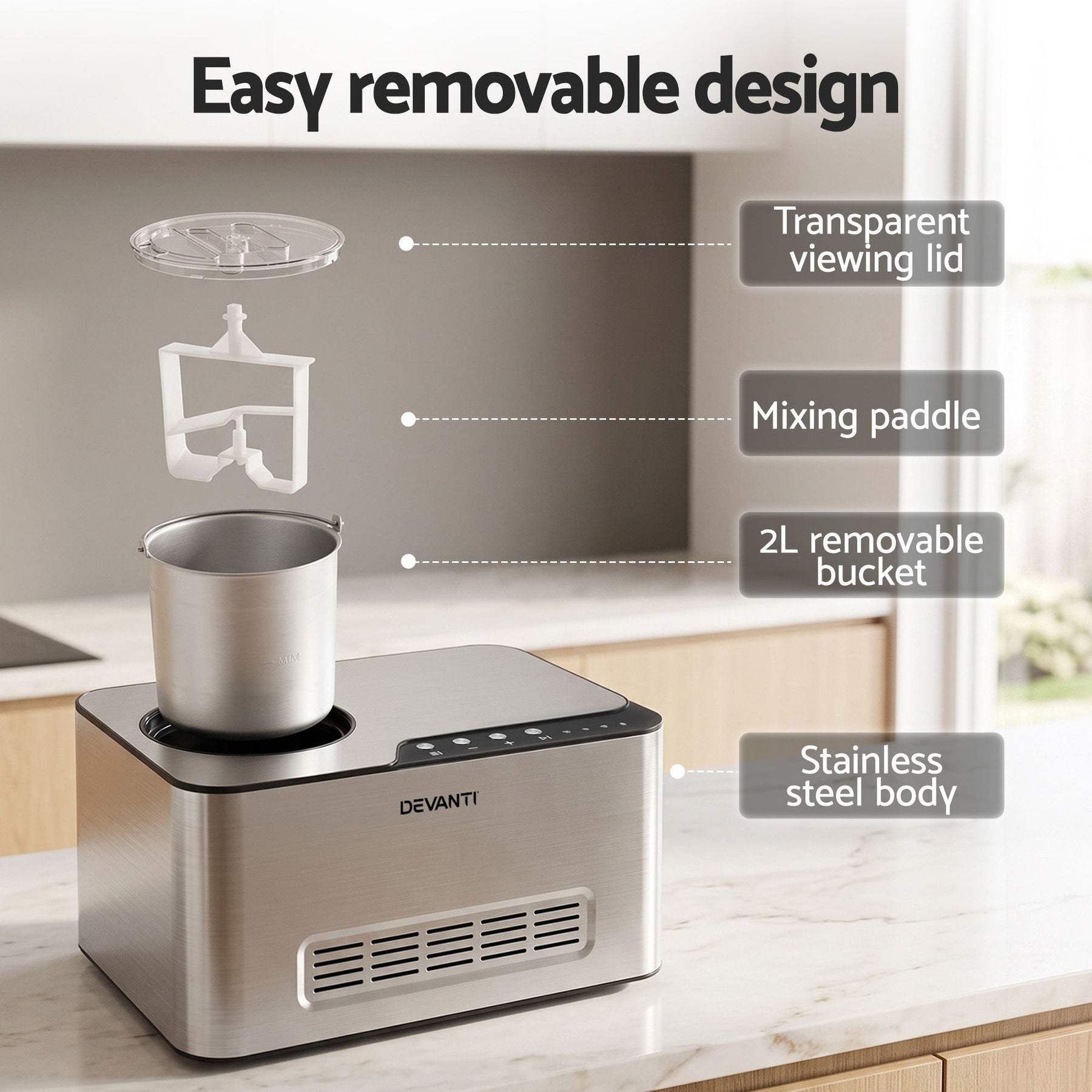 Devanti 2L 2-in-1 Ice Cream & Yogurt Maker Machine No Pre-Freezing Homemade Gelato Sorbet - SportZone.co.nz