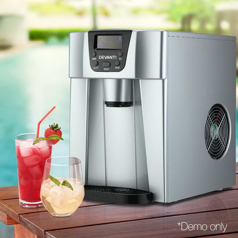 Devanti 2L Portable Ice Cuber Maker & Water Dispenser - Silver - SportZone.co.nz