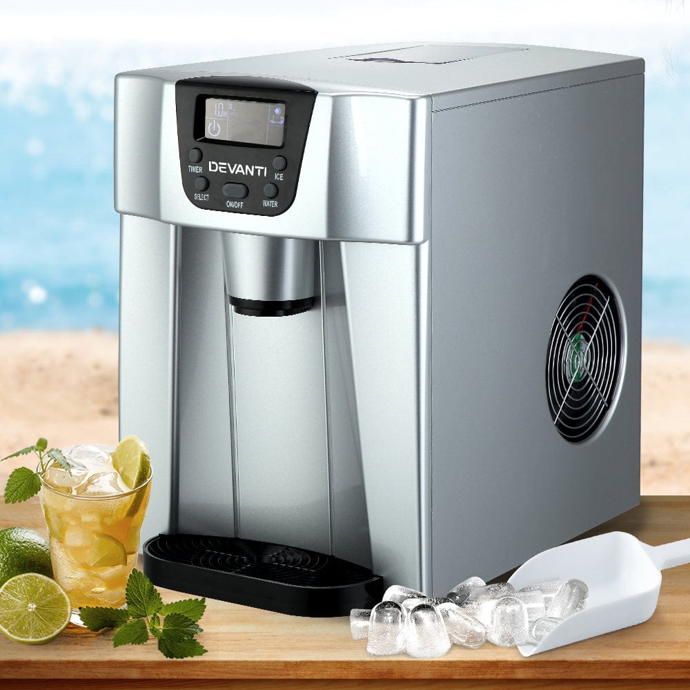 Devanti 2L Portable Ice Cuber Maker & Water Dispenser - Silver - SportZone.co.nz