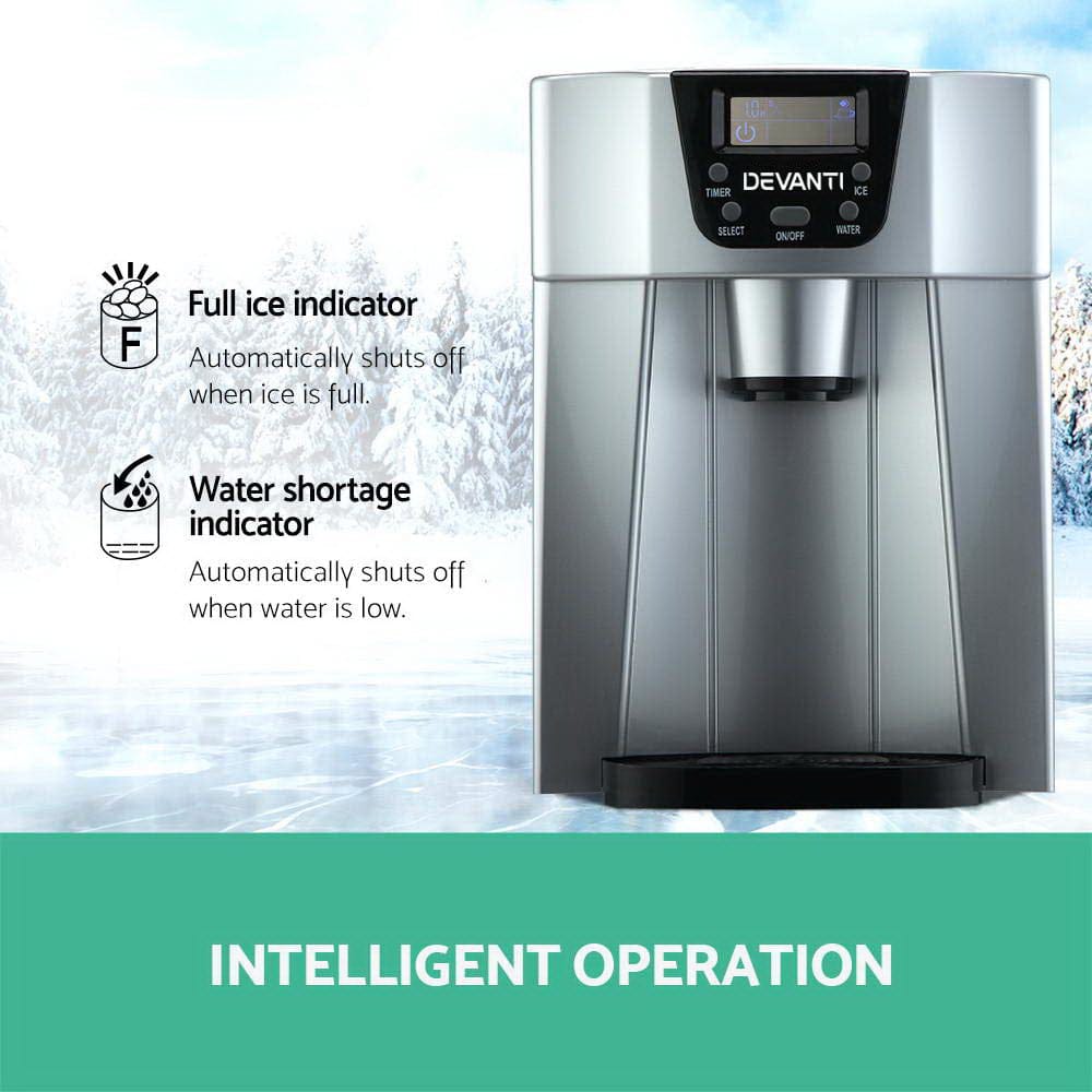 Devanti 2L Portable Ice Cuber Maker & Water Dispenser - Silver - SportZone.co.nz