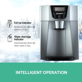 Devanti 2L Portable Ice Cuber Maker & Water Dispenser - Silver - SportZone.co.nz