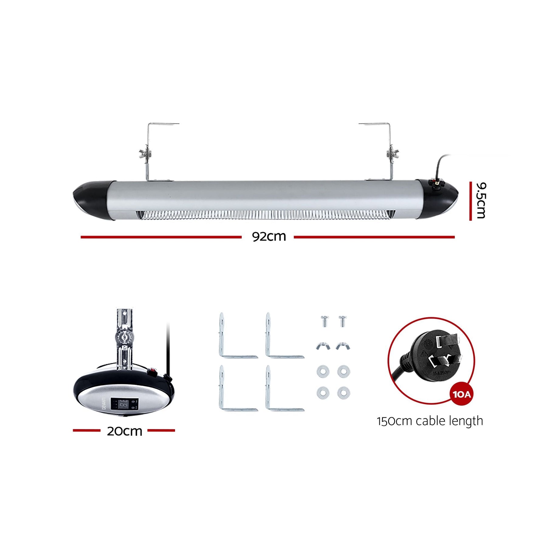 Devanti 2PCS Electric Radiant Strip Heater Outdoor Indoor Patio Infrared Heaters 2000W - SportZone.co.nz