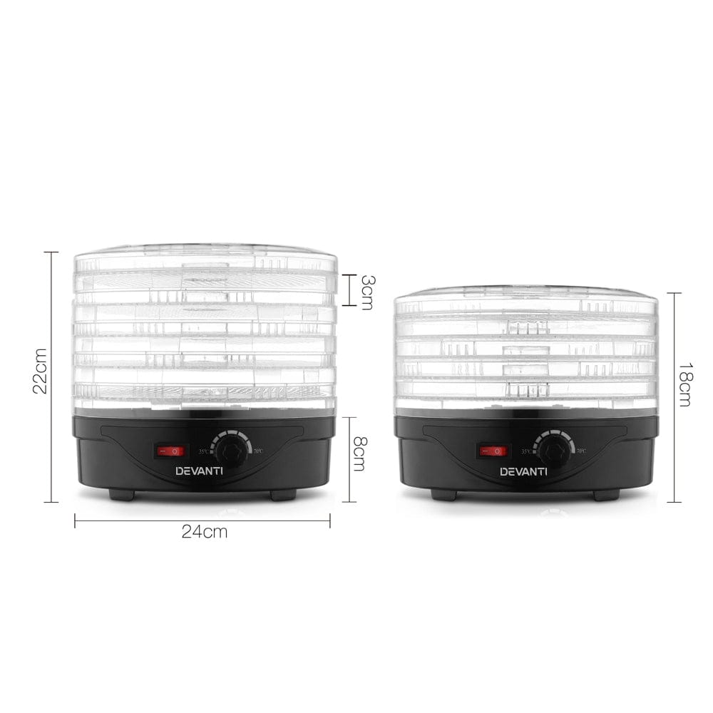 Devanti 5 Trays Food Dehydrator Fruit Dehydrators Pet Beef Jerky Dryer Black - SportZone.co.nz