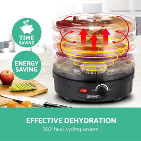 Devanti 5 Trays Food Dehydrator Fruit Dehydrators Pet Beef Jerky Dryer Black - SportZone.co.nz