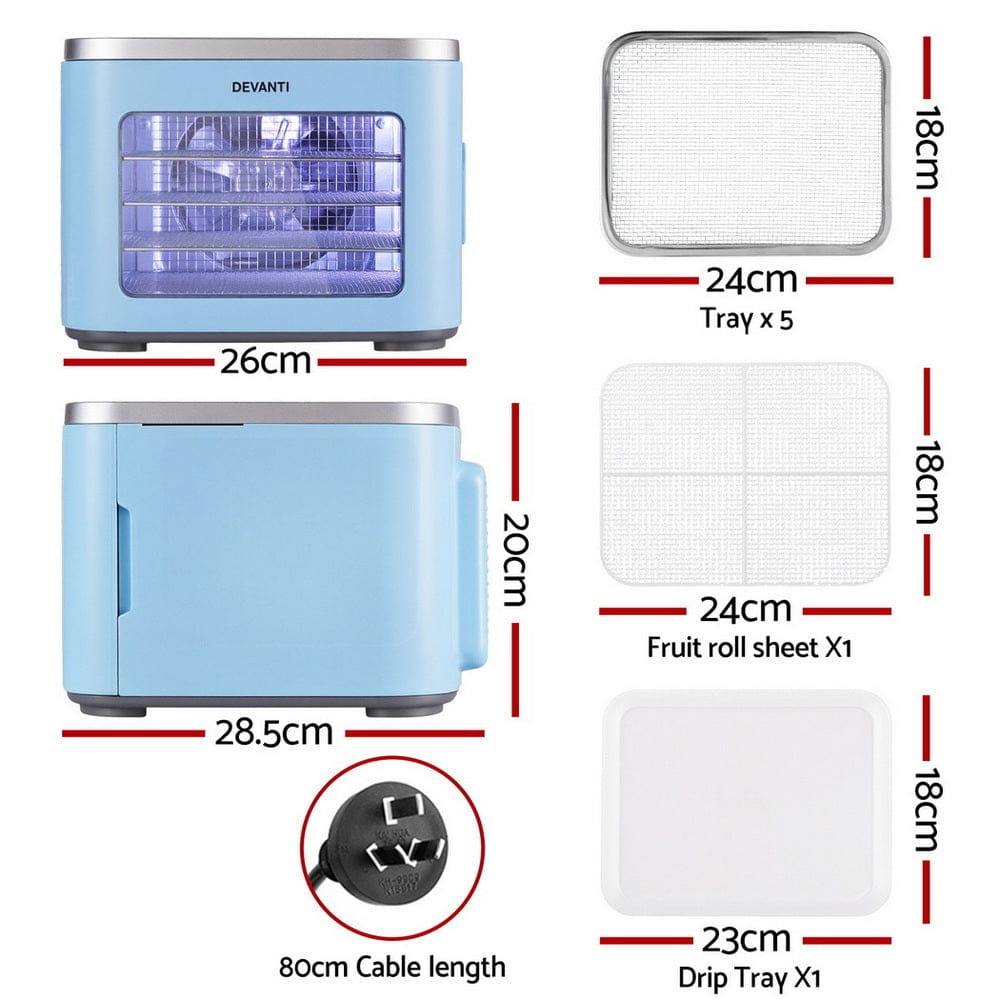 Devanti 5 Trays Food Dehydrator Mini Fruit Dryer 500W - SportZone.co.nz
