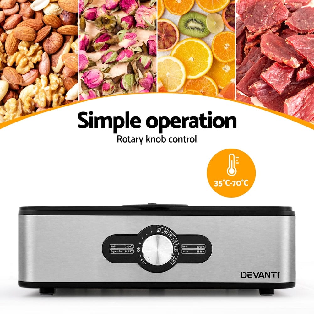 Devanti 5 Trays Food Dehydrator Stainless Steel Tray - SportZone.co.nz