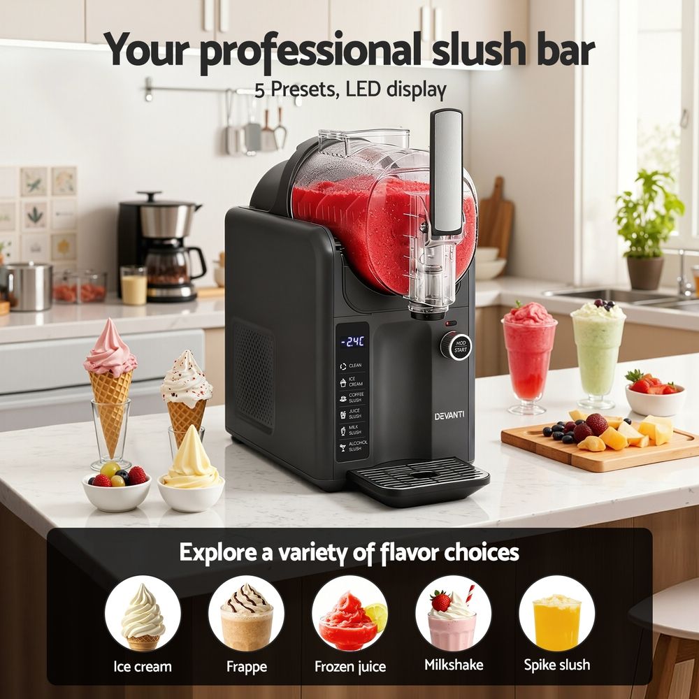Devanti 5in1 Slushie Machine Ice Cream Maker 2L Grey - SportZone.co.nz