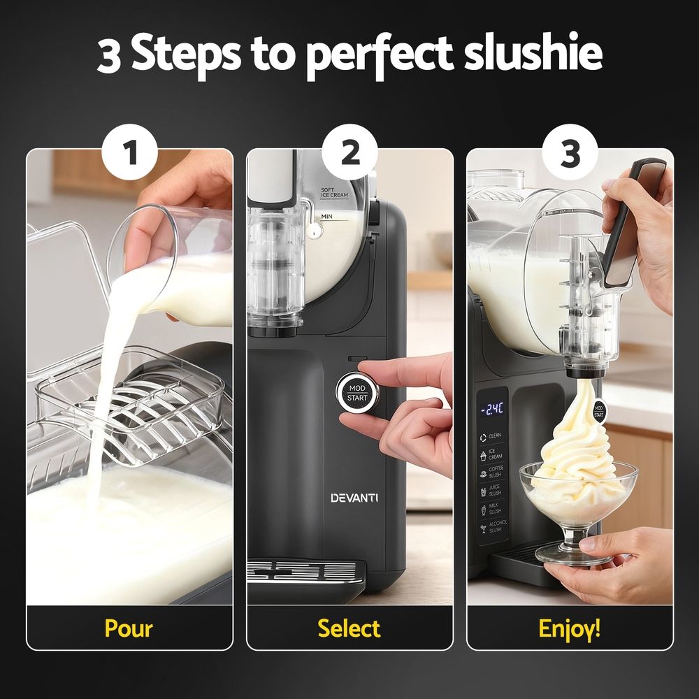 Devanti 5in1 Slushie Machine Ice Cream Maker 2L Grey - SportZone.co.nz