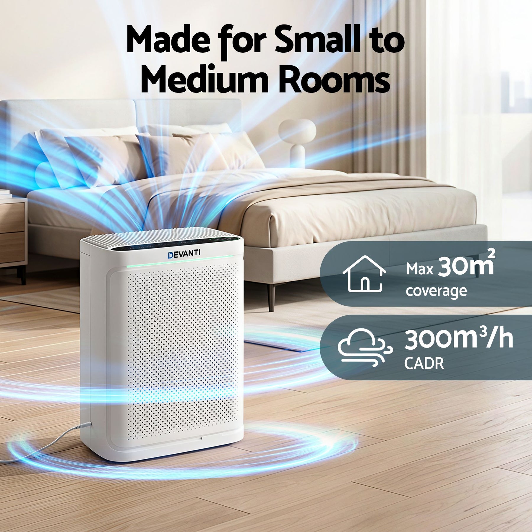 Devanti Air Purifier H12 HEPA Cleaner PM2.5 Display Spare Filter White - SportZone.co.nz