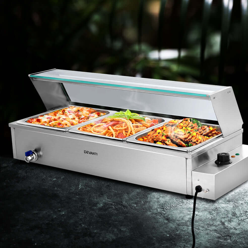 Devanti Bain Marie 3 Pan Food Warmer – Commercial Use - SportZone.co.nz