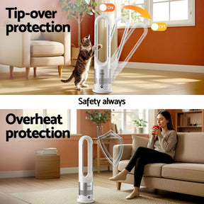 Devanti Bladeless Tower Fan Heater and Cooler 2in1 Portable Oscillation Fan for Bedroom Room Office Use White - SportZone.co.nz