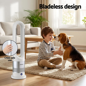 Devanti Bladeless Tower Fan Heater and Cooler 2in1 Portable Oscillation Fan for Bedroom Room Office Use White - SportZone.co.nz